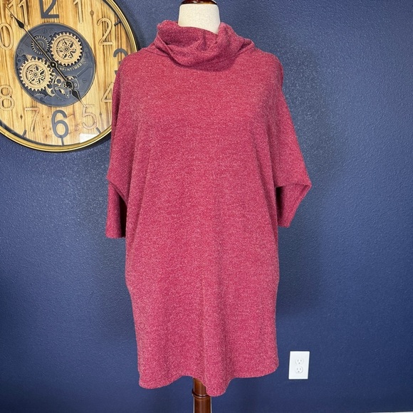 Everly Sweaters - Everly Maroon Cowl Neck Sweater Tunic Mini Dress, Size Large
